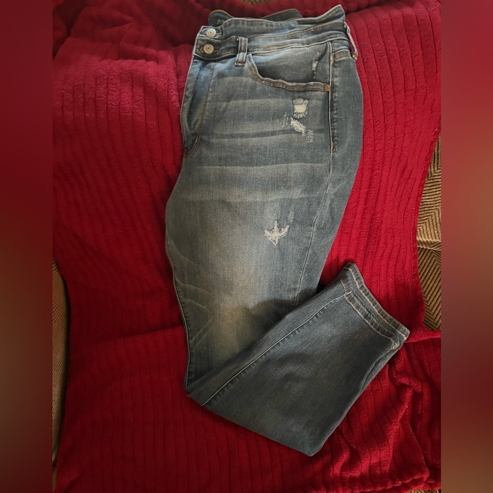 Judy Blue Distressed Boyfriend Jeans - Blue